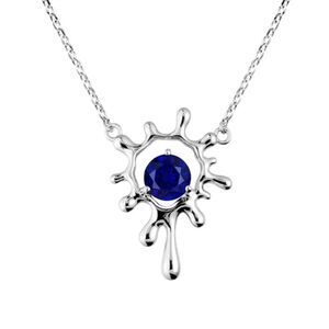 LUO Round Cut 925 Sterling Silver Birthstone Pendant Sapphire Necklace 16" NIB